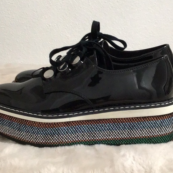 🆕 ZARA Tweed Heel Patent Oxford Platform Shoes Lace up - Picture 5 of 9